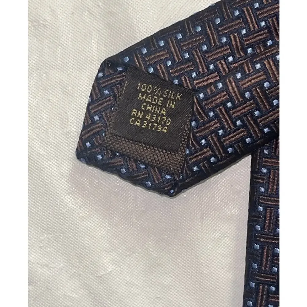 Tasso Elba Men's Tie All silk Neck-Tie - Brown & Blue - 57.5 x 3.25 - GOOD